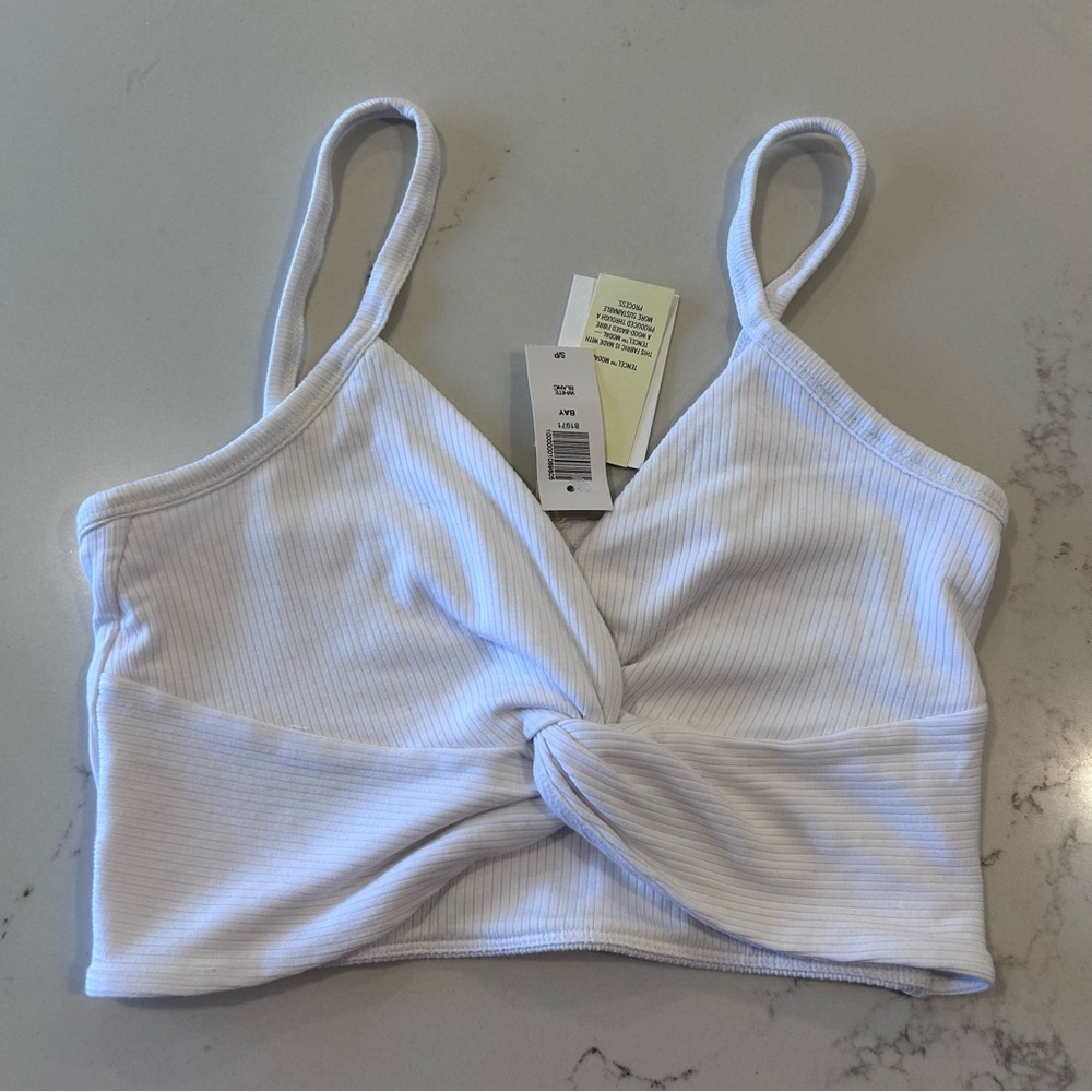 Aritzia Wilfred bralette white Ribbed Knot-Front Cami Top Halter NWT Small
